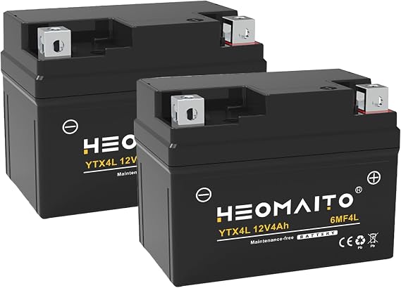 Battery YTX4L-BS, 12V 4Ah, 10HR, 140 CCA, 6MF4L Rechargeable Maintenance Free SLA AGM Motorcycle Battery 2 Pack
