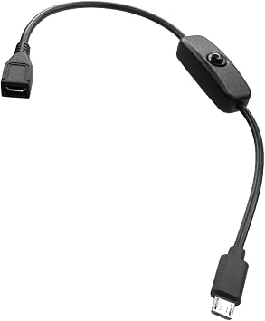 USB 2.0 to Short Micro USB Extension Cable Cord with Click Button Power On Off Compatible with Raspberry Pi Zero 3 Smartphone Tablet