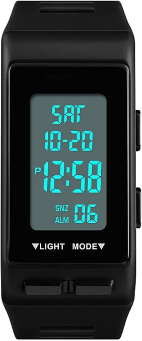 Men's Digital Sports Black Rectangular Watch Waterproof LED Screen Large Face Military Luminous Stopwatch Alarm Army Outdoor Watch