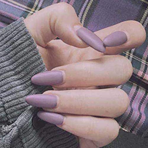 Mosako Matte Oval False Nails Purple Long Press on Nails Full Cover Acrylic Fake Nails for Women and Girls24Pcs