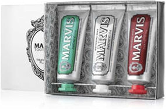 Marvis Toothpaste 3 Flavour Collection, 25 ml (Pack of 3) Includes Classic Mint, Whitening Mint and Cinnamon Flavour, Travel Size Toothpaste Gift Set