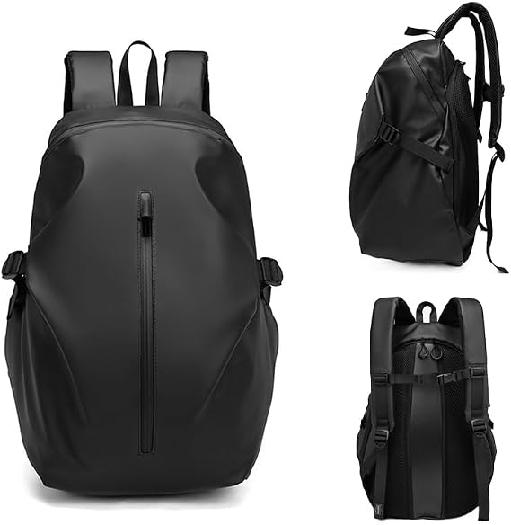 Motorcycle Backpack, Expandable Waterproof Helmet Bag, Reflective Riding Daypack (Black)