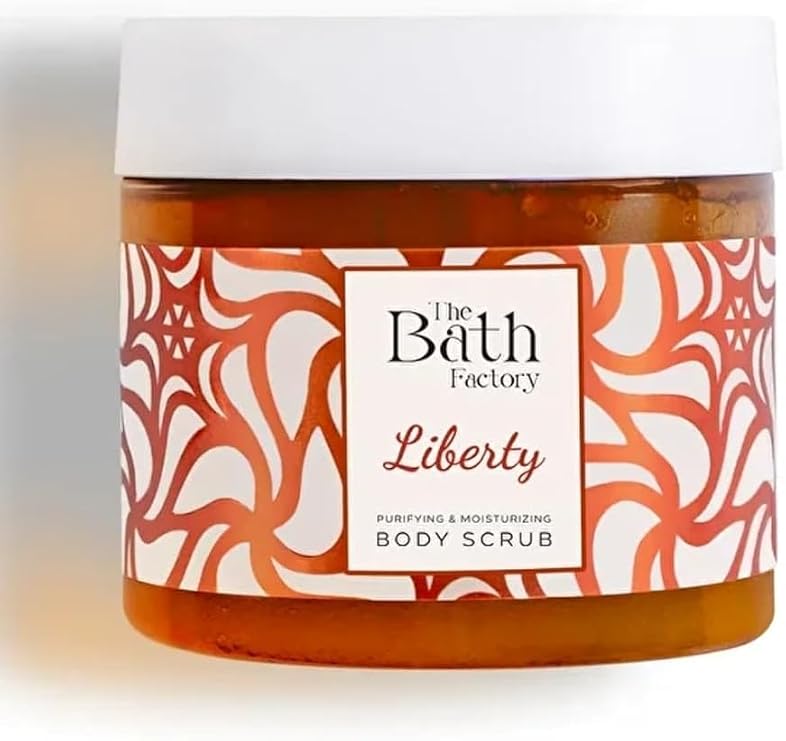The Bath Factory Liberty Body Scrub Moisturising Formula with Shea, Jojoba, Baobab & Avocado, Orange Scent, French Lavender & Vanilla, 300g