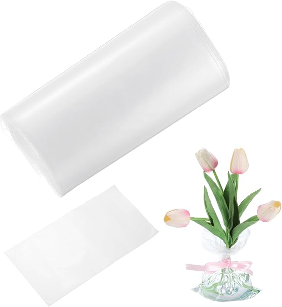 YELARXI Transparent Flower Packaging Bags, Clear Flower Bouquet Water Retention Bag Floral Wrapping Paper Sleeves- Fitting for (Floral Shops/Birthday/Graduation), 7.9 x 3.9 Inch & 50 Pcs