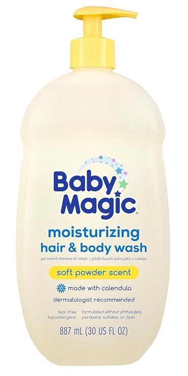 Baby Magic Moisturizing Hair & Body Wash, Soft Powder Scent, 30 Fl Oz | Specially Formulated for Baby's Delicate Skin, Tear-Free, Hypoallergenic, Dermatologist Recommended