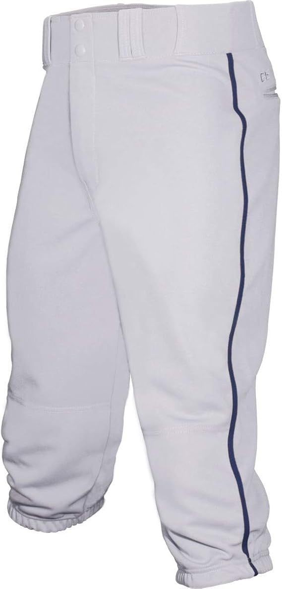 Baseball Express Men's Triple Play Baseball Knickers, Piped Adult Baseball Pants with Elastic Waistband, Double Knee, Pockets, and Elastic Bottom, YKK Zipper, White/Navy, Extra Large