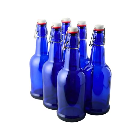 FastRack Swing Top Glass Bottles |16 oz Pack of 6 | Blue Flip Top Glass Bottles for Home Brewing, Carbonated Drinks, Kombucha, Fermentation, Water | Food Grade ECO Friendly