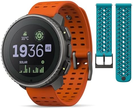 SUUNTO Vertical Adventure GPS Watch w/Offline Maps Titanium Solar Canyon & SUUNTO 22 ATH8 Silicone Strap Wave Blue S+M