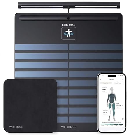 WITHINGS Body Scan + Cleaning Kit - Smart Scale with Segmental Body Composition Analysis, Weighing Scales Body Weight & Vascular Age, Visceral Fat, Heart Rate, iOS/Android, Black