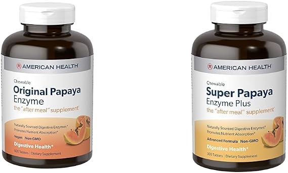 American Health Papaya Digestive Enzyme Chewable Tablets Bundle - Original 600 Count and Super Plus 360 Count