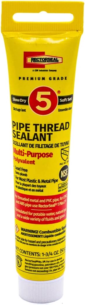 RectorSeal No. 5 25790 Pipe Thread Sealant, Lubricates & Protects Threads, Soft Setting, Slow Drying, Permits Easy Breakout and Contains No Other Metals, 1.75 oz