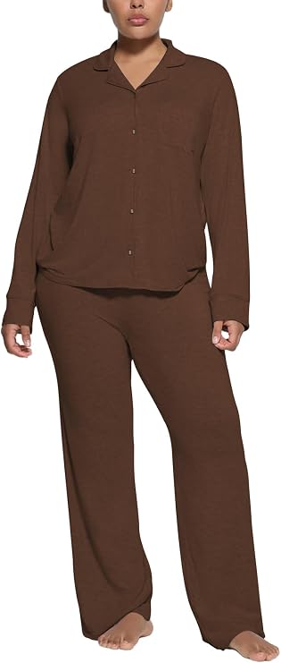 Women's Pajama Sets Long Sleeve Button Down Soft Knit Sleepwear 2 Piece Lounge Set