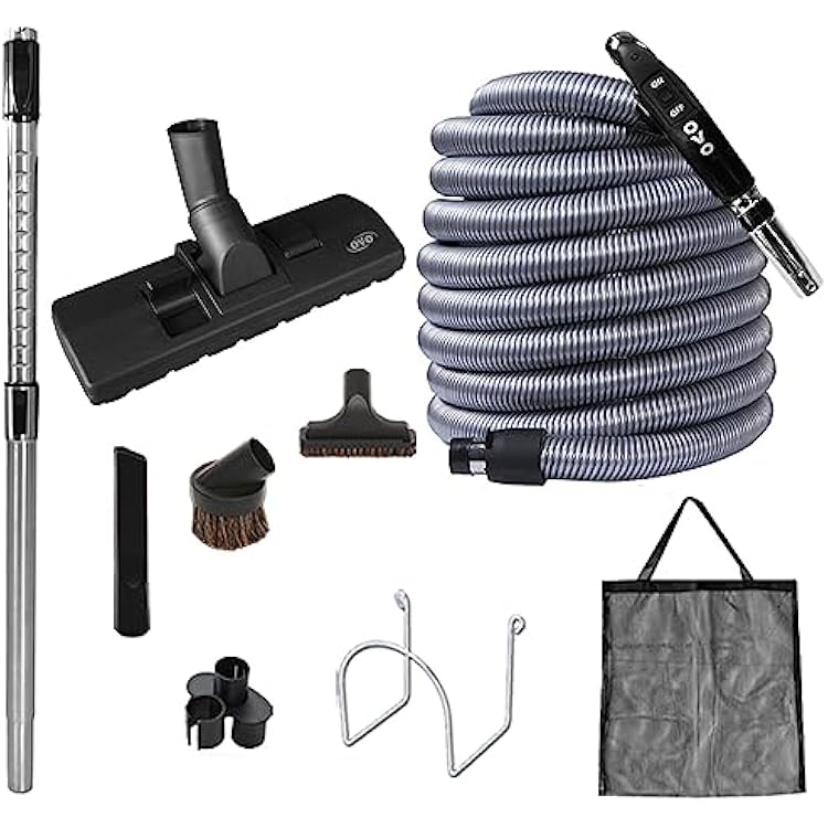OVO Central Vacuum Standard Kit, with 30354050ft Low-Voltage Hose, ONOff Control at The Handle, 12 Combo Brush and Accessories, for Hard Surfaces and Carpets, B 30, Black, KIT-LV30S