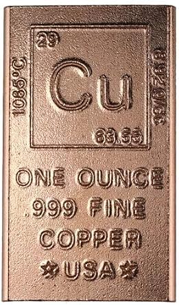 1 oz Copper bar - 999 Pure Chemistry Element Design with Certificate of Authenticity by Unique Metals