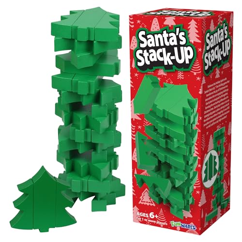 Funwares Christmas Tree Stack-Up, Wooden Blocks Stacking Game, Tumbling Tower, Family & Party Fun, Kids and Adults, Holiday Decoration, Ages 6