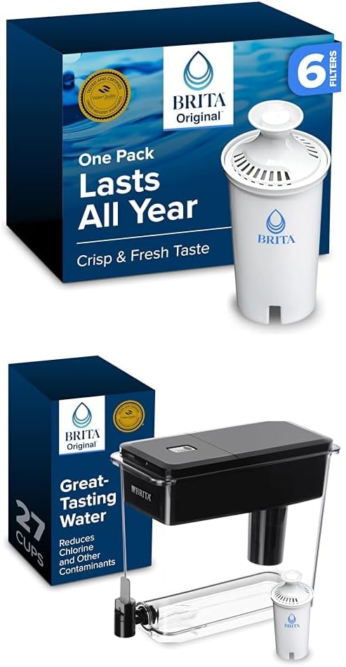 Brita XL Water Filter Dispenser with Standard Replacement Filters, Black