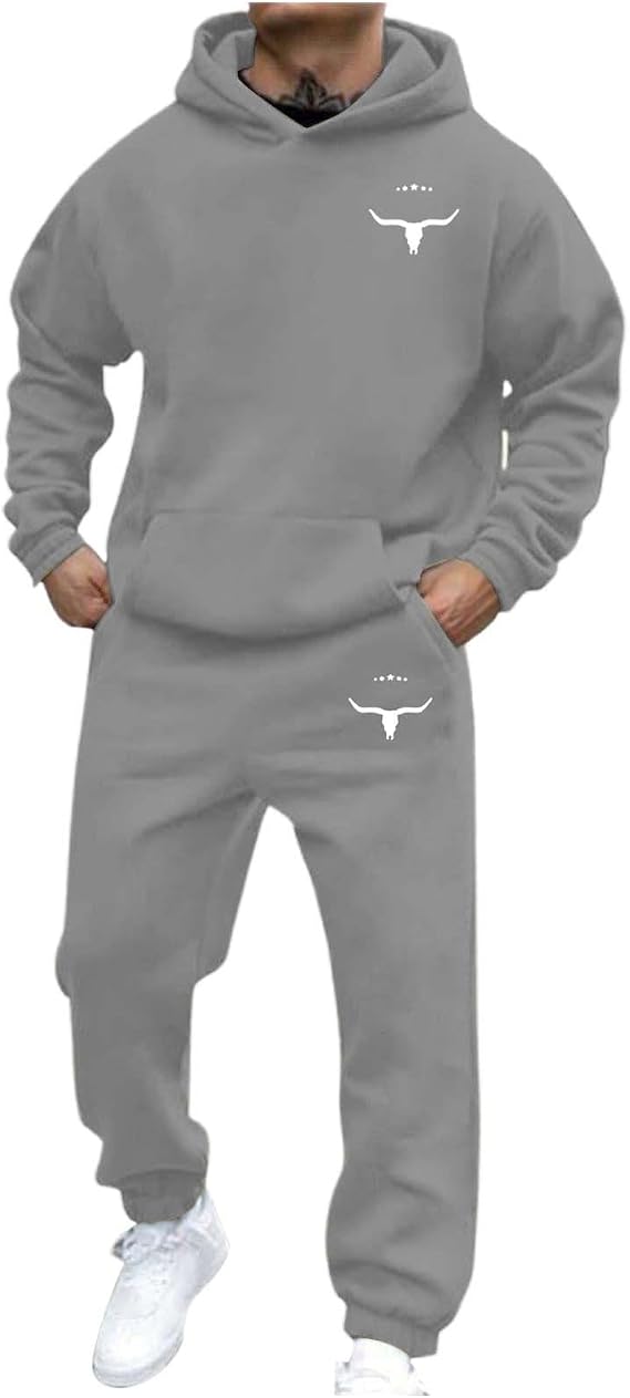 Tracksuit Mens Full Set Long Sleeve Hooded Sweatshirt and Sweatpants Set Hoodie Joggers Sets 2 Piece Fashion Sweatsuits for Men Sport Set Sweatpants and Sweatshirt Christmas