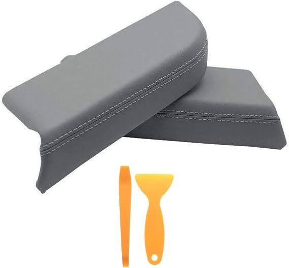 Kohnkd Front Door Panel Armrest Cover Fits for Pilot 2009 2010 2011 2012 2013 2014 2015 (Leather Part Only) with Removal Tool(Gray)