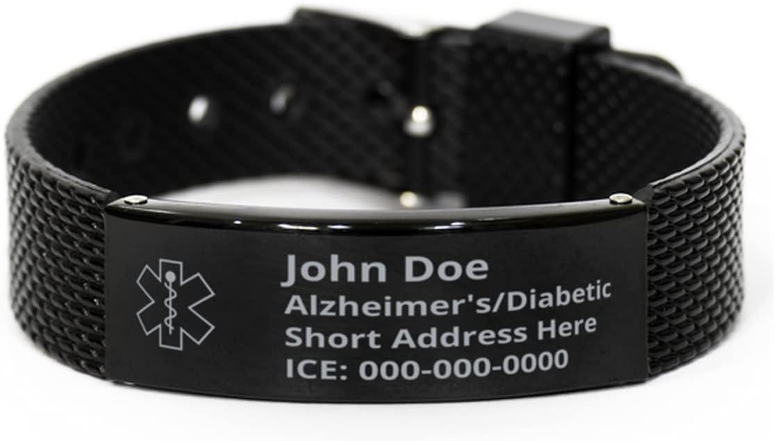 Personalized Dementia Alzheimer Diabetic Medical ID Bracelet, Medical Bracelet for Dementia Alzheimer Diabetic Patient, Custom Health Info Alert Bracelet