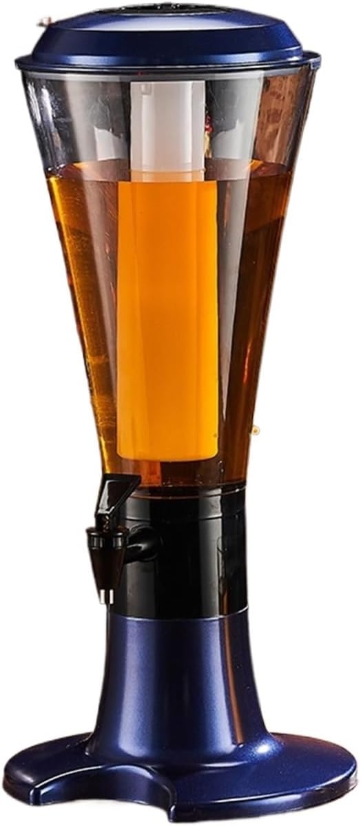 Ice Core Glass Drink Dispenser, Party Home Bar Juice Server with Ice Tube Cooler, Multicolor, 23.5x52.5cm(Blue)