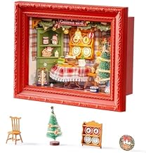 ROBOTIME Christmas Eve Party Photo Frame DIY Miniature House Kit, 3D Wooden Puzzle Building Kit for Adults, Tiny Dollhouse Model, Creative Holiday Decor & Gift for Family and Friends