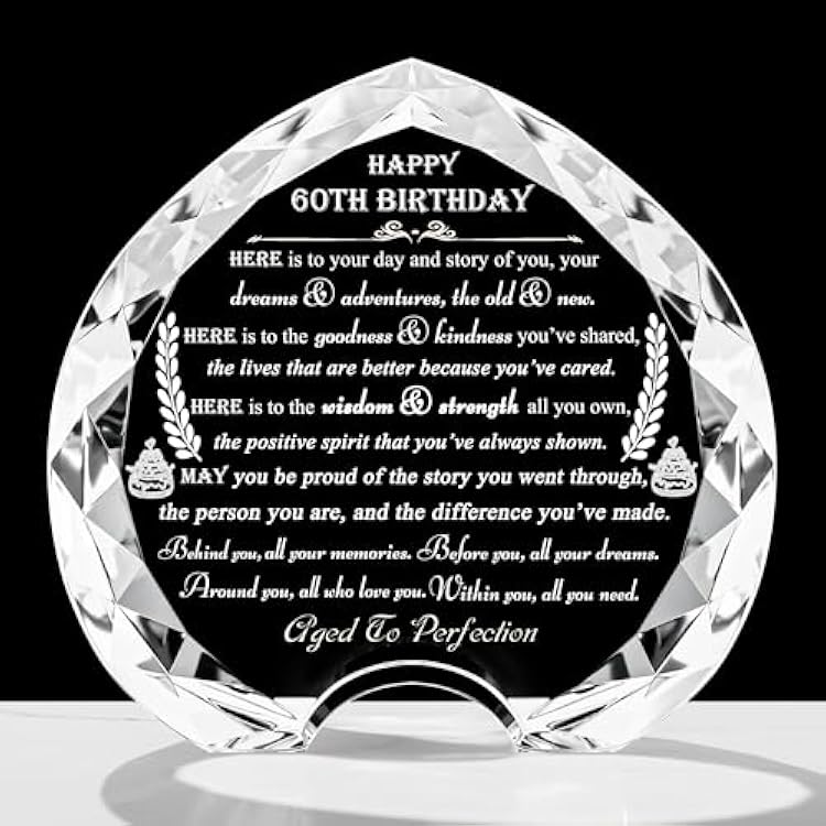 60th Birthday gifts for Women Men - Crystal Heart Gifts Personalized 1966 60 Year Old Birthday Present For Her Him - Happy 60th Birthday Gifts Ideas For Mom Dad Unique
