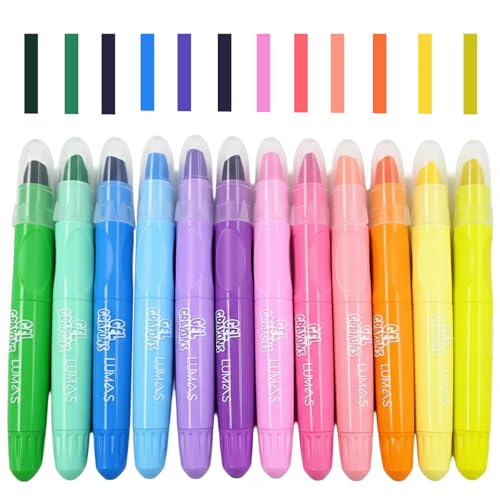 12 PCS Twistable Crayons Set, Silky Gel Crayons, Jumbo Highlighters Art Coloring Drawing Supplies, Mess-Free, Ergonomic Pen Style, Pastel & Watercolor Shades Colors Style 12