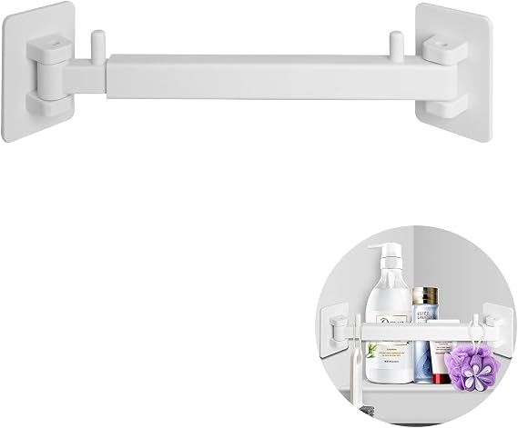 RV Shower Corner Storage Bar Base Angle and Adjustable Rod Length Bottom White Corner Frame Suitable for Fixing Toilets in RVs (1)