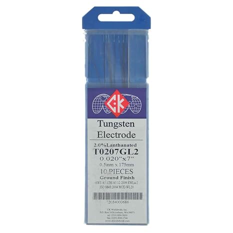CK T0207GL2 2% Lanthanated Tungsten Electrode .020" X 7", 10 Pack