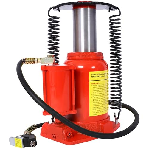 Air Hydraulic Bottle Jack,32 Ton70550LBS LBS All Welded Bottle Jack,10-16.3 inch Lifting Range,Manual Handle and Air Pump,for Car,Pickup,Truck,RV,Auto Repair,Industrial Engineering,Red