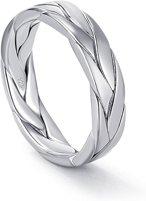 925 Sterling Silver 5mm Braided Band Ring, Size 5-12
