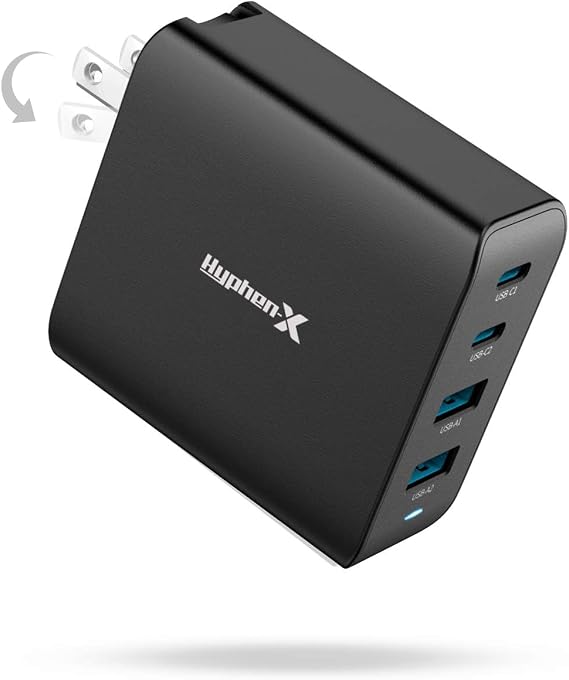 100W USB C Charger, 4 Port GaN Fast Charger Block Foldable Type C Charging Block Fast Charging Block Compatible with MacBook Pro/Air, iPhone 15/14/13/Mini/Pro/Pro Max/Samsung Galaxy(Black)