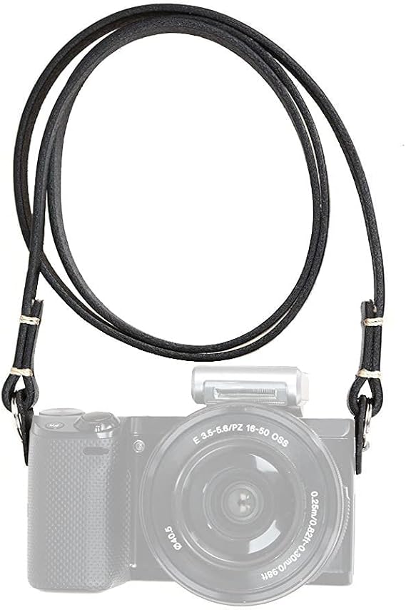 Genuine Slim Leather Camera Neck Shoulder Strap compatible with Fujifilm Sony Olympus Lecia, Vintage Leather Camera Strap Black Color