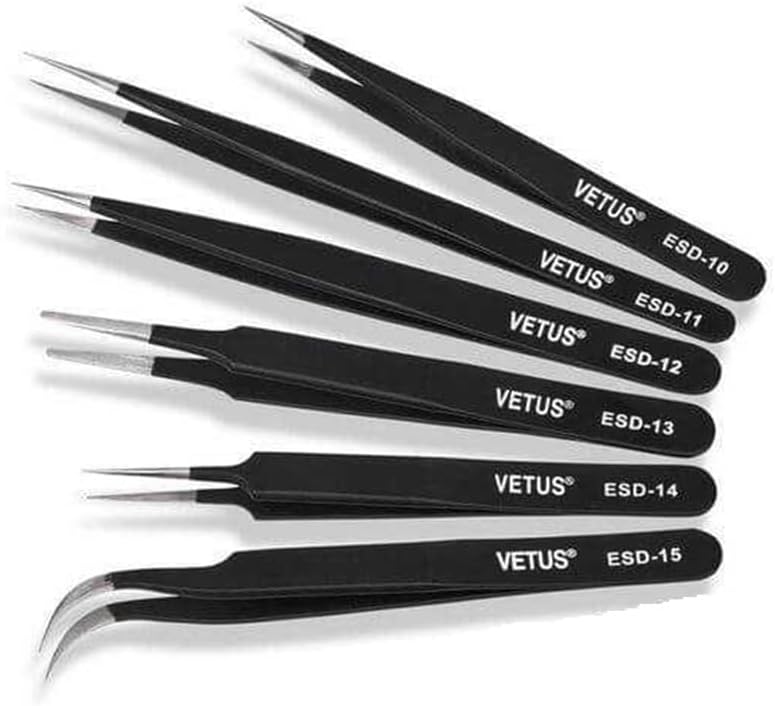 ESD Hassas Elektronik Cımbız Seti, Antistatik Çelik, 6 Parça, Profesyonel Tweezer Set