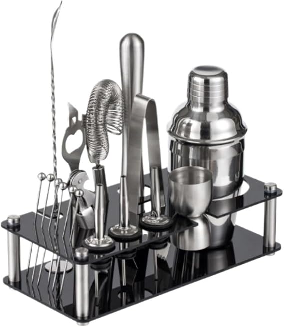 Cocktail Making Set Bartender Kit With Acrylic Stand Cocktail Shaker Set,Stainless Steel Cocktail Shaker Set With Rustproof Cocktail Shakers Bartender Kit(550ml)