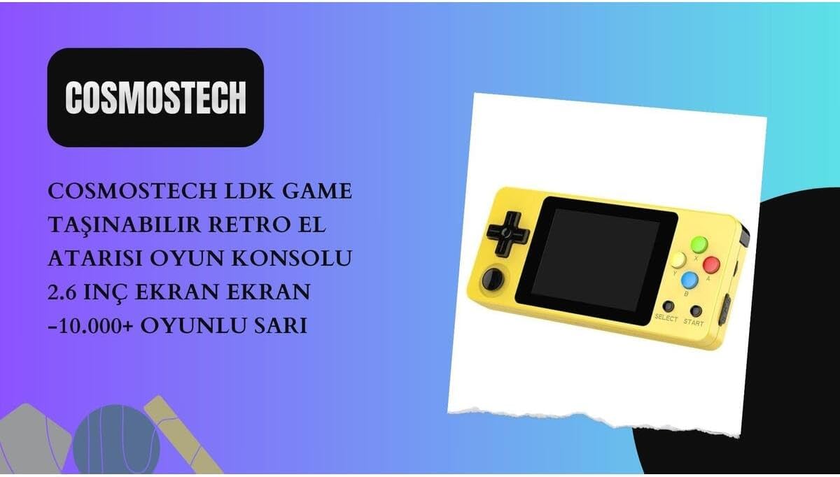 LDK Game Taşınabilir Retro El Atarisi Oyun Konsolu, 2.6 İnç Ekran, 10.000+ Oyunlu, Sarı
