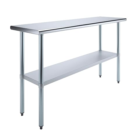 AmGood Stainless Steel Work Table with Undershelf | Kitchen Island Food Prep | Laundry Garage Utility Bench | NSF Certified (60" Long x 18" Deep)