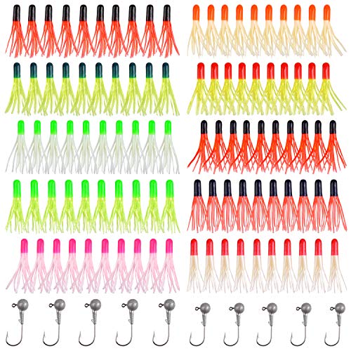 Grub Lures Fishing Jigs Head Hooks Kit- Soft Plastic Grub Tail Worm Lure Bait Crappie Jigs Buster Tubes Baits for Bass Trout Saltwater Freshwater Fishing 17-140pcs