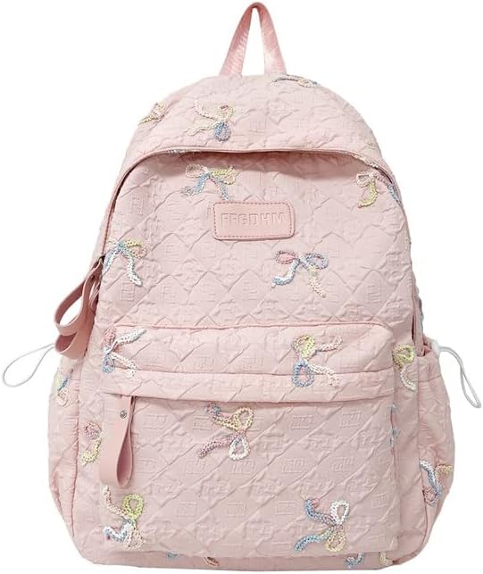 Girls School Backpack, Bow School Bags, Aesthetic Nylon Rucksack Handbags, Casual Laptop Book Bag Coquette Daypack Children's Backpacks for Ladies