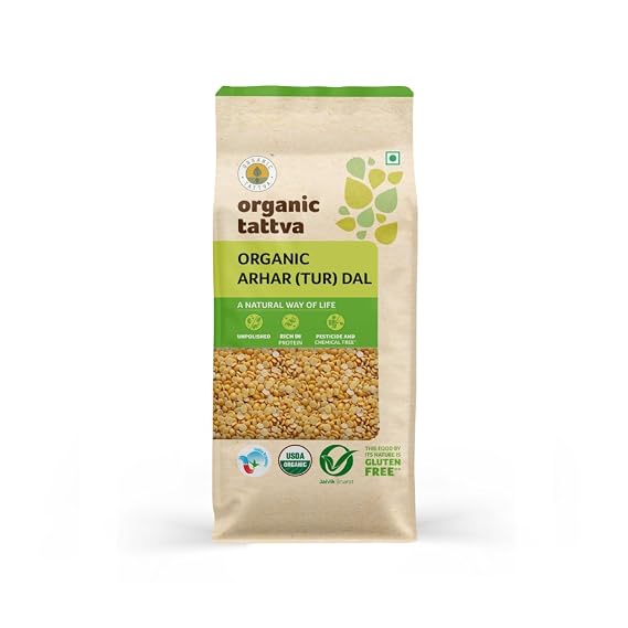 Organic Tattva Arhar Toor Dal, Split Pigeon Peas 1kg Certified By USDA