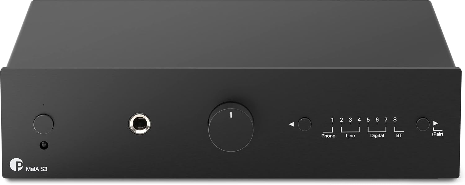 Pro-Ject MaiA S3, Compact & Versatile Audiophile Integrated Amplifier, aptX™ HD Bluetooth 5.0, MM phono input, 3x digital inputs, built-in 24-bit192kHz DAC, Headphone amplifier Black