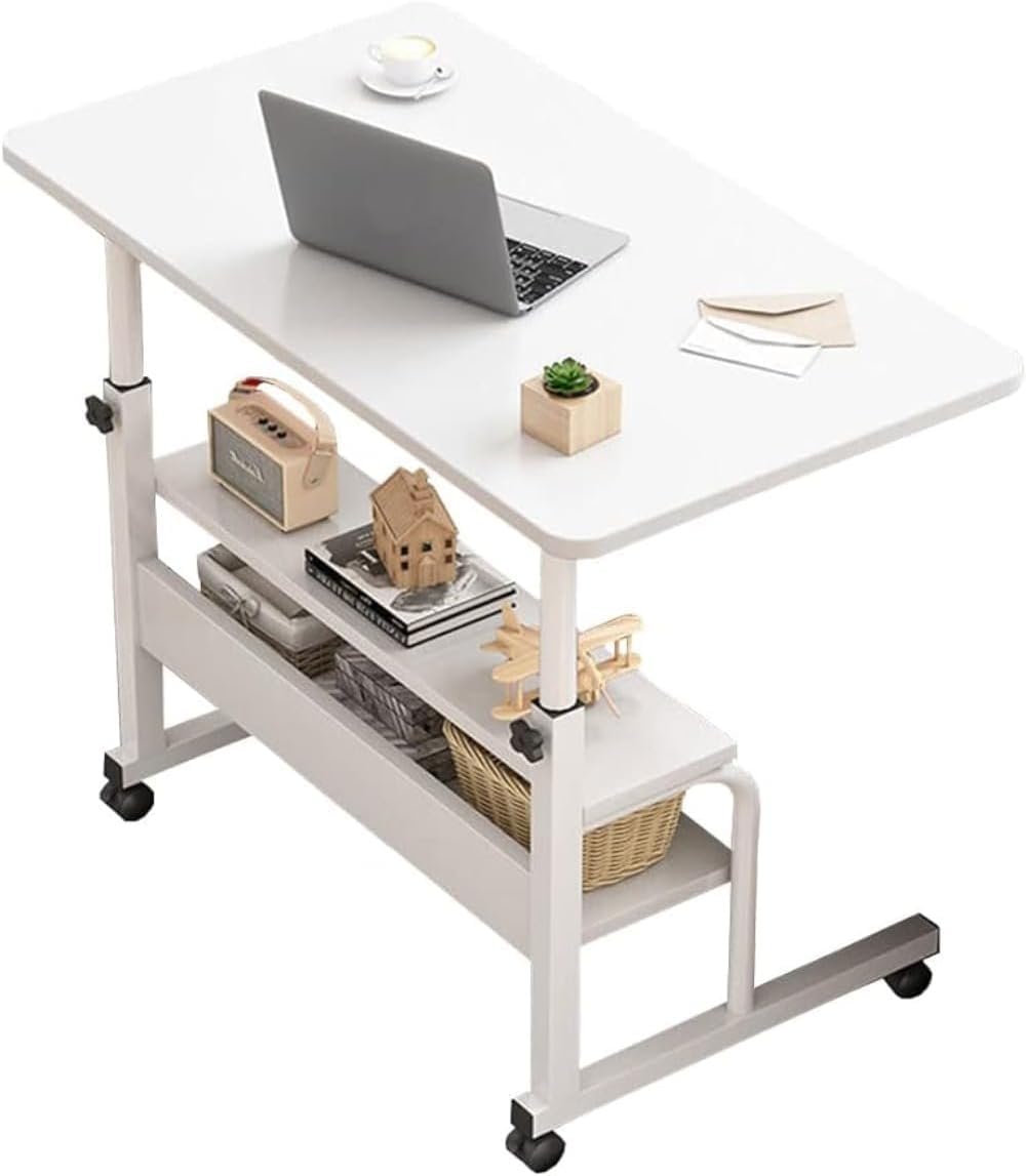 Side Table with Casters, Elevating Type, Wooden Mini Desk, Sideside Sofa, Bedside, Work Table, Multifunctional, Height Adjustable, For Students, Offices, Nursing Cares