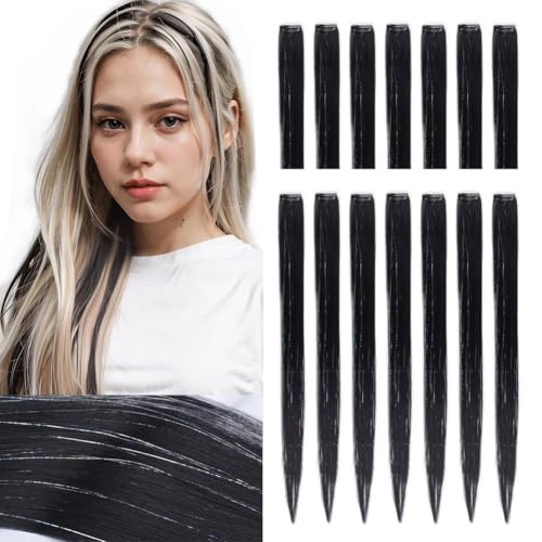 ZIRANJUAN20 Inch Clip in Hair Extensions 14pcs Jet Black Synthetic Hair, Pre Styled Heat Resistant Fibers for Women, Quick Volume Length, Birthday Gift Idea