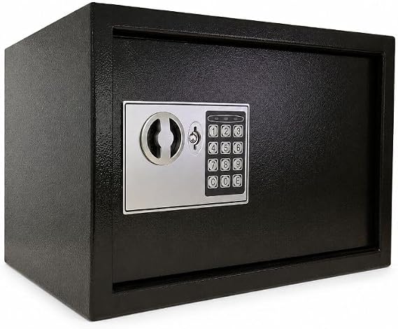 Digital Key Safe Lock Box Electronic Keypad with Failsafe Key Override Solid Steel Wall Mountable Home Safe for Cash Documents and Valuables 205 x 305 x 205mm