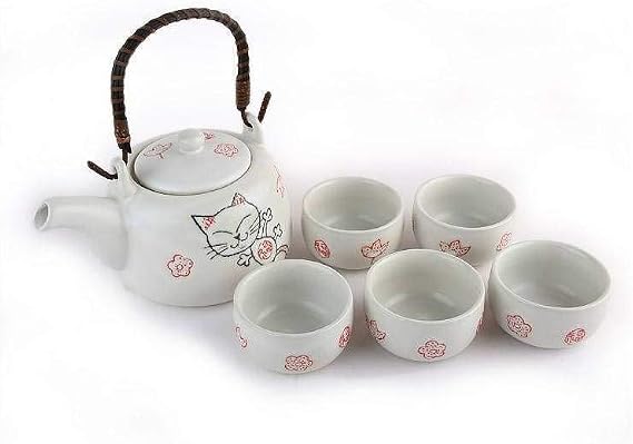 lachineuse - Japanese Maneki Neko Tea Set - 5 Porcelain Mugs