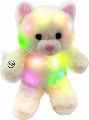 The Noodley LED Light Up Stuffed Animal Sleep Toy Kids Plush Soft Night Light Boys Girls - Small White 12 inch
