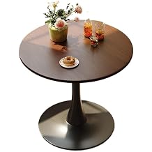 Tulip Small Round Dining Table for 2 Person,Bistro Table with Metal Base,Cafe Table (Walnut, 24")