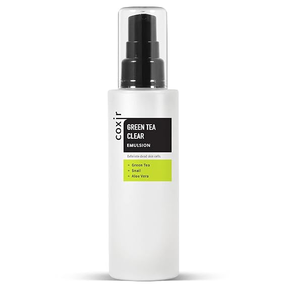 coxir GREENTEA CLEAR EMULSION for calming and hydrates skin l Paraben Free, Cruelty Free, Korean Skin Care [100ml/3.38 fl.oz]
