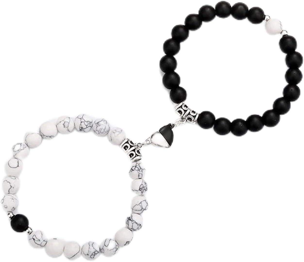 2PCS Couple Bracelets Matching Mutual Attraction Adjustable Relationship Bracelets, Natural Stone Beaded Love Attracts Bracelet Jewelry Gifts for Boyfriend Girlfriend Your Lover Best Friend