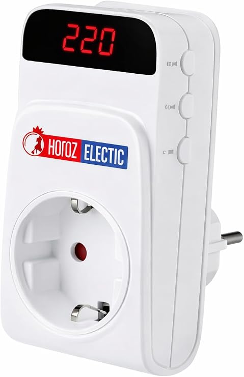 PROTEX-R Dijital Voltaj Koruyucu Priz - Ayarlanabilir Alt/Üst Limit (140V-280V), 16A Akım Korumalı Priz, 5 Sn / 3 Dakika Gecikme Seçenekli, LED Ekranlı Kombi, Buzdolabı ve TV Koruyucu (1)